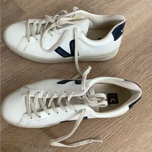 Veja White Sneakers with Navy V Detail